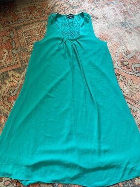 My Michelle Teal Sleeveless Lace-Yoke Shift Dress